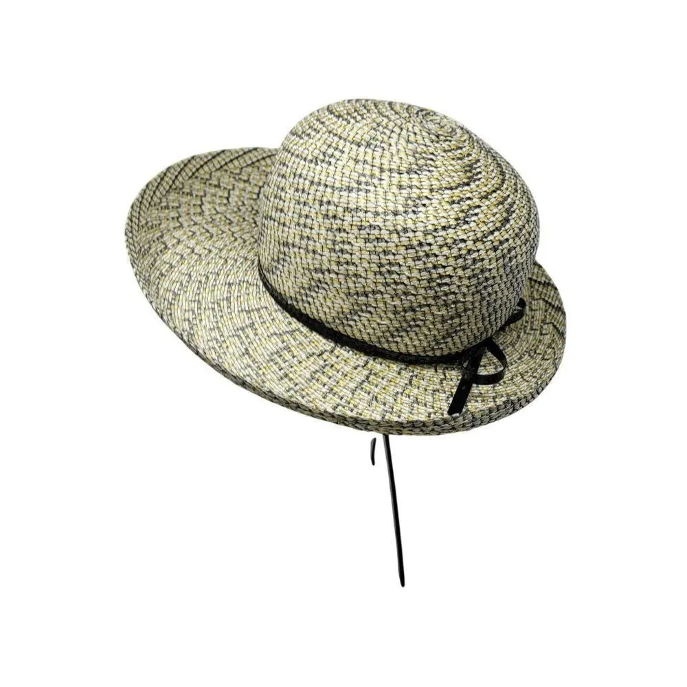 Vtg 60s Terry B. Womens Woven Straw Sun Hat Yellow Checkered Black Bow Retro - Picture 6 of 8